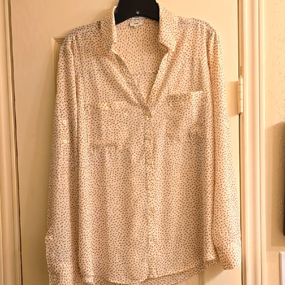 Express Portofino Cream and Black Polka Dot Blouse